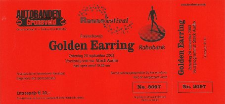 Golden Earring show ticket September 20, 2003 Ransdaal - Feesttent